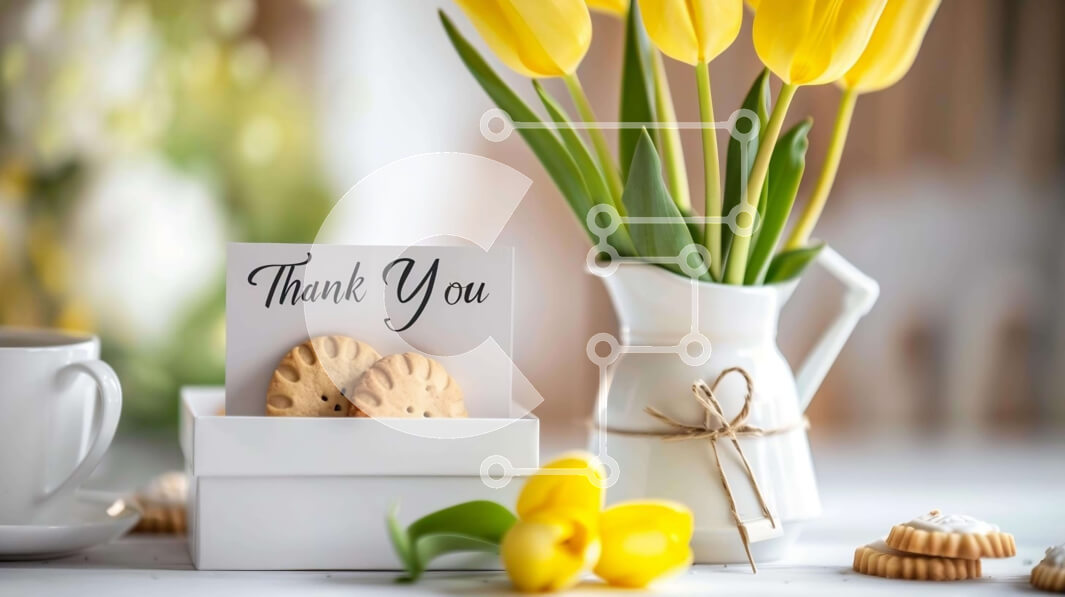 Σετ των 2 Intra Συλλεκτικό Ξύλινο Παζλ Plywood  4mm - Τραπέζι με κίτρινες τουλίπες και ευχαριστήρια κάρτα Σε Ξύλινο Κουτί - Διαστάσεις: 10x10 cm – 25 κομμάτια