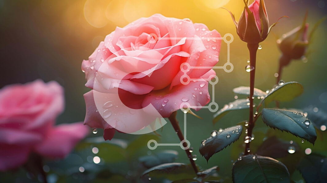 Intra Συλλεκτικό Ξύλινο Παζλ Plywood  4mm - Ροζ τριαντάφυλλα με σταγονίδια νερού σε έναν κήπο Σε Ξύλινο Κουτί - Διαστάσεις: 10x10 cm – 25 κομμάτια