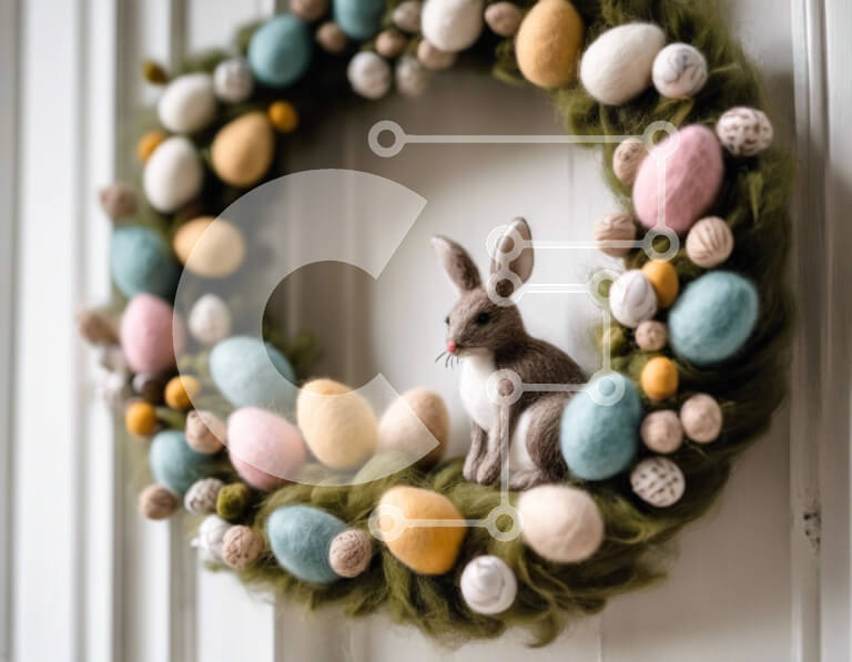 Intra Συλλεκτικό Ξύλινο Παζλ Plywood  4mm - Πασχαλινό στεφάνι με λαγουδάκι και πολύχρωμα τσόχινα αυγά Σε Ξύλινο Κουτί - Διαστάσεις: 10x10 cm – 25 κομμάτια