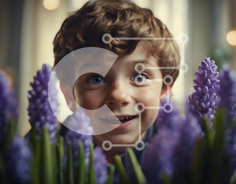 Intra Συλλεκτικό Ξύλινο Παζλ Plywood  4mm - Νεαρό αγόρι στο πορφυρό πεδίο λουλουδιών Σε Ξύλινο Κουτί - Διαστάσεις: 10x10 cm – 25 κομμάτια