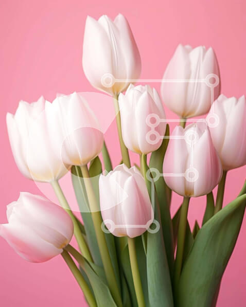 Intra Συλλεκτικό Ξύλινο Παζλ Plywood  4mm - Όμορφη ανθοσυνθέσεις με λευκές τουλίπες σε ροζ φόντο Σε Ξύλινο Κουτί - Διαστάσεις: 10x10 cm – 25 κομμάτια