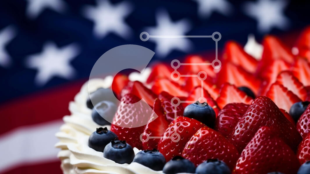 Intra Συλλεκτικό Ξύλινο Παζλ Plywood  4mm - Κέικ αμερικανικής σημαίας 4ης Ιουλίου με φράουλες και βατόμουρα Σε Ξύλινο Κουτί - Διαστάσεις: 10x10 cm – 25 κομμάτια