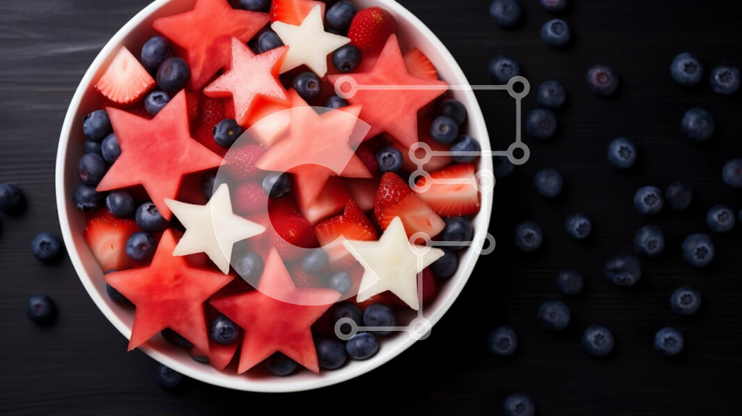 Intra Συλλεκτικό Ξύλινο Παζλ Plywood  4mm - Μπολ 4 Ιουλίου με καρπούζι και μούρα σε σχήμα αστεριού Σε Ξύλινο Κουτί - Διαστάσεις: 10x10 cm – 25 κομμάτια