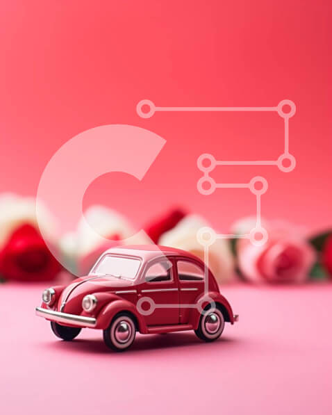 Intra Συλλεκτικό Ξύλινο Παζλ Plywood  4mm - Κόκκινο αυτοκίνητο Volkswagen Beetle με τριαντάφυλλα για την ημέρα του Αγίου Βαλεντίνου Σε Ξύλινο Κουτί - Διαστάσεις: 10x10 cm – 25 κομμάτια