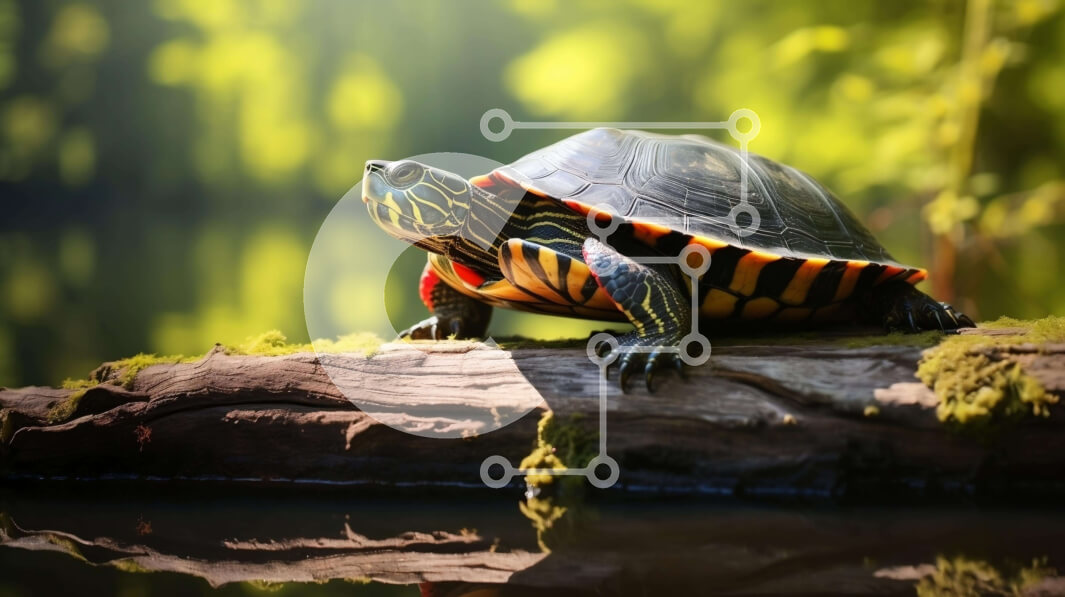 Intra Συλλεκτικό Ξύλινο Παζλ Plywood  4mm - Πολύχρωμη χελώνα στο παλιό κούτσουρο στο δάσος Σε Ξύλινο Κουτί - Διαστάσεις: 10x10 cm – 25 κομμάτια