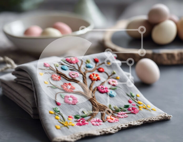 Σετ των 2 Intra Συλλεκτικό Ξύλινο Παζλ Plywood  4mm - Πετσέτα χεριών με κεντημένο δέντρο, αυγά και ξύλινα κουτάλια Σε Ξύλινο Κουτί - Διαστάσεις: 10x10 cm – 25 κομμάτια