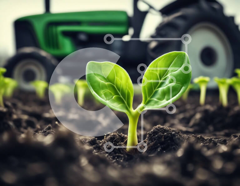 Intra Συλλεκτικό Ξύλινο Παζλ Plywood  4mm - Πράσινο φυτό και τρακτέρ στον αγροτικό τομέα Σε Ξύλινο Κουτί - Διαστάσεις: 10x10 cm – 25 κομμάτια