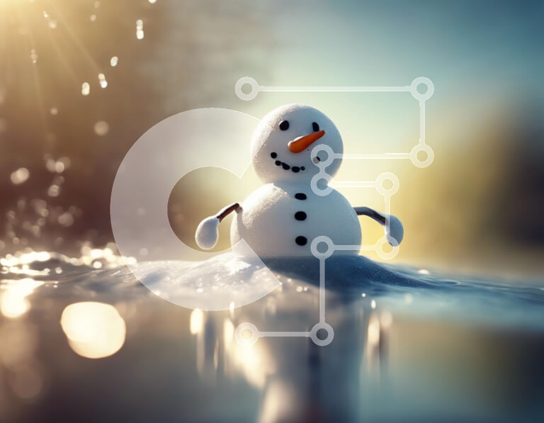 Intra Συλλεκτικό Ξύλινο Παζλ Plywood  4mm - Χιονάνθρωπος που κάθεται στο νερό με έντονα φώτα στο φόντο Σε Ξύλινο Κουτί - Διαστάσεις Puzzle: 10x10 cm – 25 κομμάτια