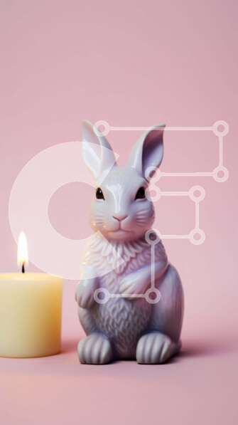 Intra Συλλεκτικό Ξύλινο Παζλ Plywood  4mm - Λευκό ειδώλιο λαγουδάκι και άβατα κεριά Σε Ξύλινο Κουτί - Διαστάσεις Puzzle: 10x10 cm – 25 κομμάτια