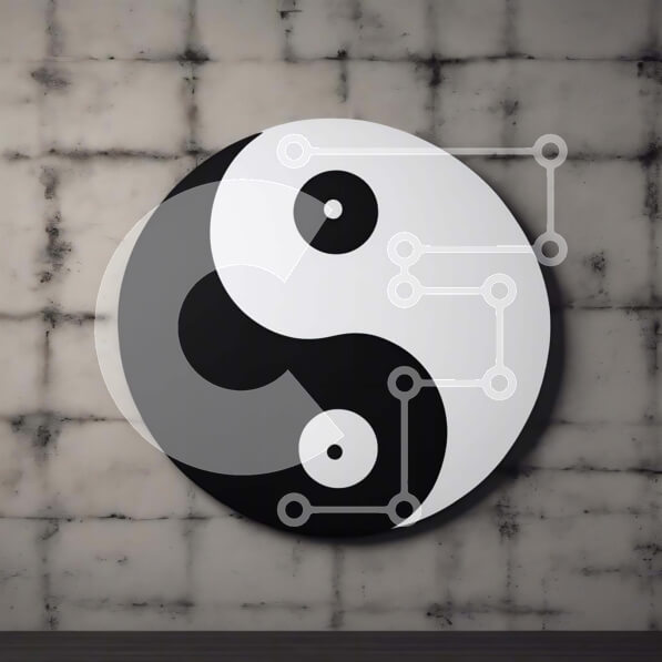 Intra Συλλεκτικό Ξύλινο Παζλ Plywood  4mm - Ασπρόμαυρο σύμβολο Yin-Yang στον τοίχο Σε Ξύλινο Κουτί - Διαστάσεις Puzzle: 10x10 cm – 25 κομμάτια