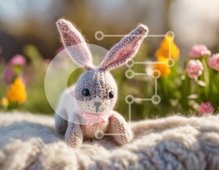 Intra Συλλεκτικό Ξύλινο Παζλ Plywood  4mm - Πλεκτό λαγουδάκι σε χωράφι με λουλούδια Σε Ξύλινο Κουτί - Διαστάσεις: 10x10 cm – 25 κομμάτια