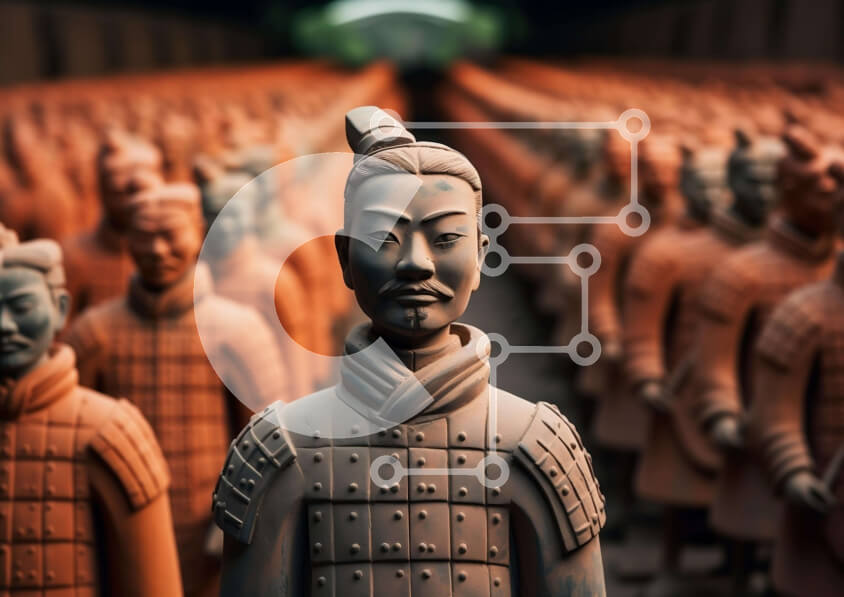 Intra Συλλεκτικό Ξύλινο Παζλ Plywood  4mm - Αγάλματα πολεμιστών από τερακότα σε κλειστό χώρο Σε Ξύλινο Κουτί - Διαστάσεις Puzzle: 10x10 cm – 25 κομμάτια