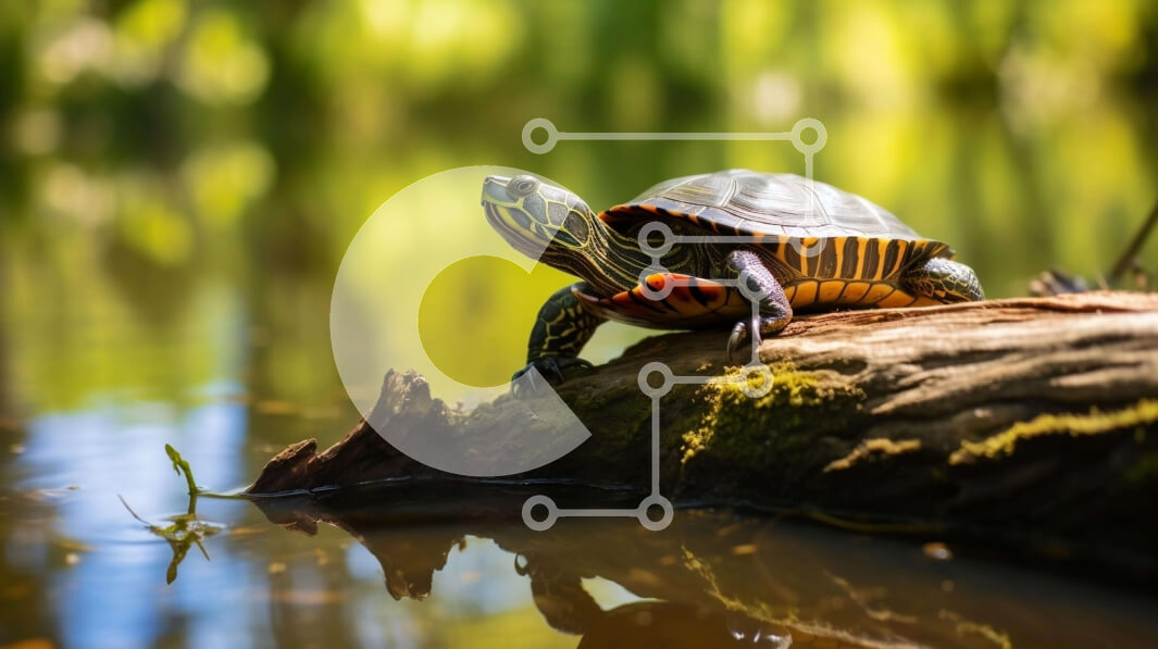 Intra Συλλεκτικό Ξύλινο Παζλ Plywood  4mm - Χελώνα που στηρίζεται στον παλιό κορμό δέντρου στο νερό Σε Ξύλινο Κουτί - Διαστάσεις: 10x10 cm – 25 κομμάτια