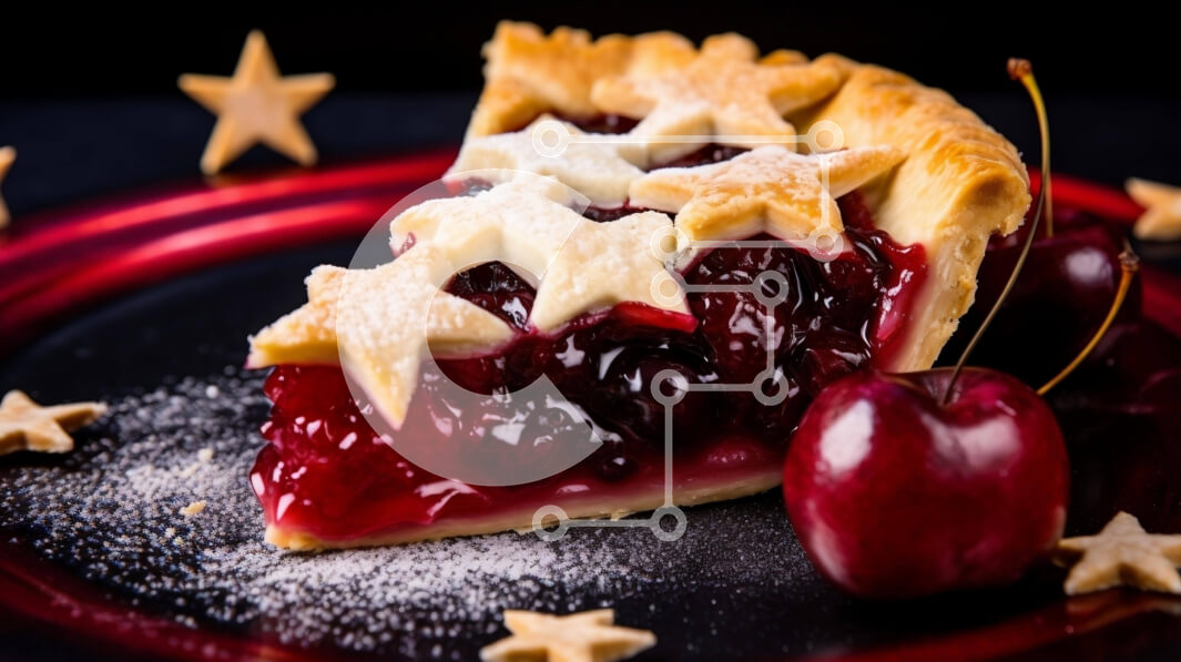 Σετ των 2 Intra Συλλεκτικό Ξύλινο Παζλ Plywood  4mm - Φέτα κερασιόπιτα σε μαύρο πιάτο με αστέρια και κεράσια Σε Ξύλινο Κουτί - Διαστάσεις: 10x10 cm – 25 κομμάτια