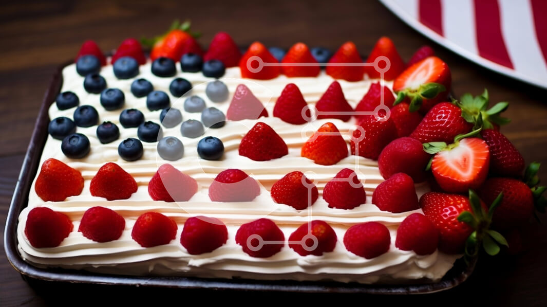 Σετ των 2 Intra Συλλεκτικό Ξύλινο Παζλ Plywood  4mm - Κέικ αμερικανικής σημαίας με φράουλες και βατόμουρα Σε Ξύλινο Κουτί - Διαστάσεις: 10x10 cm – 25 κομμάτια