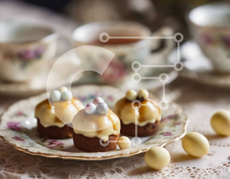 Σετ των 2 Intra Συλλεκτικό Ξύλινο Παζλ Plywood  4mm - Νόστιμα πασχαλινά επιδόρπια και τσάι σε ένα τραπέζι Σε Ξύλινο Κουτί - Διαστάσεις: 10x10 cm – 25 κομμάτια