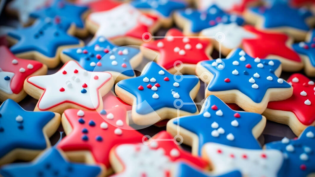 Intra Συλλεκτικό Ξύλινο Παζλ Plywood  4mm - Διακοσμημένα μπισκότα 4ης Ιουλίου με κόκκινα, λευκά και μπλε αστέρια Σε Ξύλινο Κουτί - Διαστάσεις: 10x10 cm – 25 κομμάτια