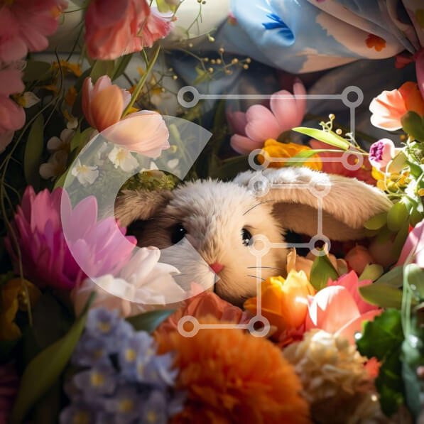 Intra Συλλεκτικό Ξύλινο Παζλ Plywood  4mm - Λευκό λαγουδάκι ανάμεσα σε πολύχρωμα λουλούδια Σε Ξύλινο Κουτί - Διαστάσεις: 10x10 cm – 25 κομμάτια