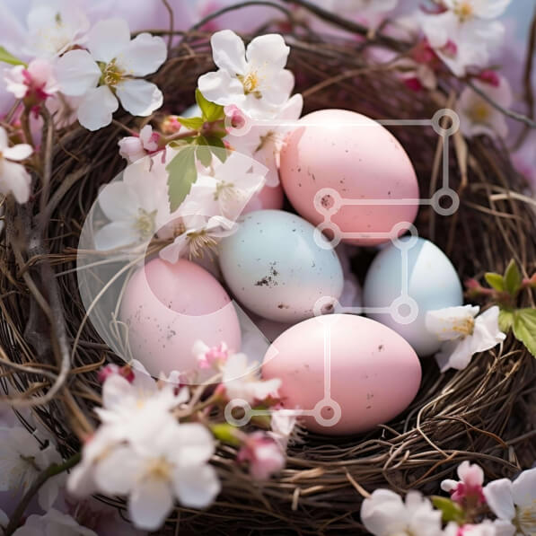 Intra Συλλεκτικό Ξύλινο Παζλ Plywood  4mm - Φωλιά πουλιού με ροζ και μπλε αυγά σε ανθισμένες κερασιές Σε Ξύλινο Κουτί - Διαστάσεις: 10x10 cm – 25 κομμάτια