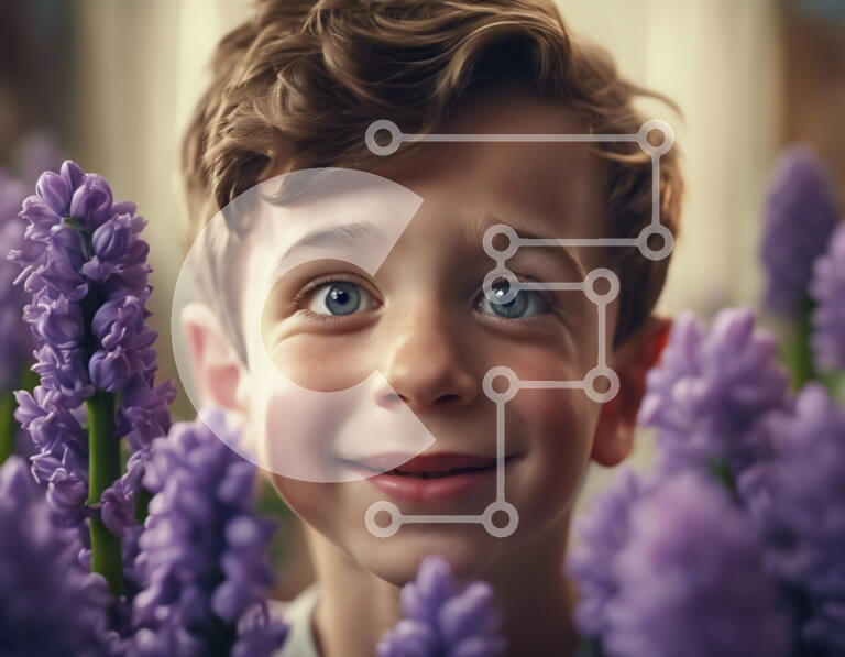 Intra Συλλεκτικό Ξύλινο Παζλ Plywood  4mm - Νεαρό αγόρι με πορφυρά λουλούδια υάκινθου Σε Ξύλινο Κουτί - Διαστάσεις: 10x10 cm – 25 κομμάτια