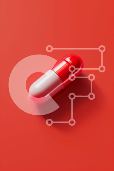 Intra Συλλεκτικό Ξύλινο Παζλ Plywood  4mm - Κόκκινο και άσπρο χάπι σε πορτοκαλί φόντο Σε Ξύλινο Κουτί - Διαστάσεις Puzzle: 10x10 cm – 25 κομμάτια