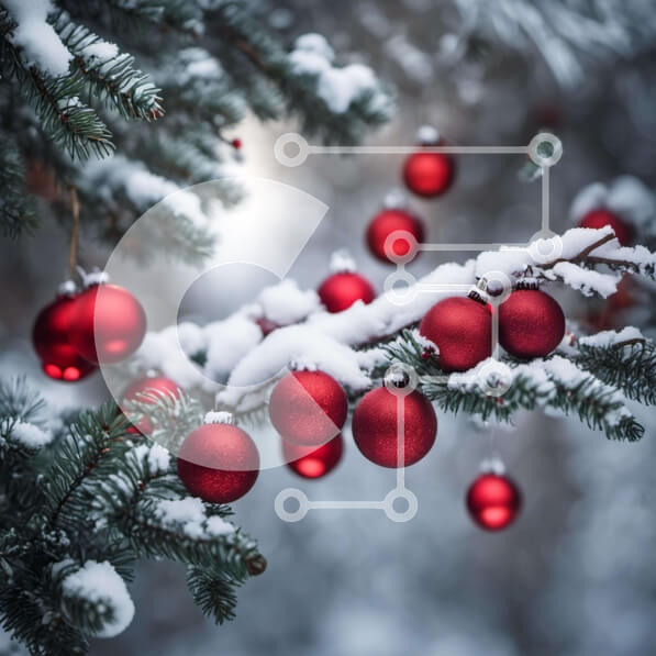 Intra Συλλεκτικό Ξύλινο Παζλ Plywood  4mm - Χριστουγεννιάτικο δέντρο με κόκκινα στολίδια στο χιόνι Σε Ξύλινο Κουτί - Διαστάσεις Puzzle: 10x10 cm – 25 κομμάτια