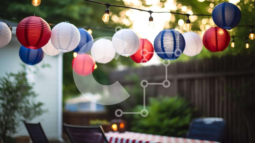 Intra Συλλεκτικό Ξύλινο Παζλ Plywood  4mm - Γιορτή στην πίσω αυλή της 4ης Ιουλίου με χάρτινα φανάρια Σε Ξύλινο Κουτί - Διαστάσεις: 10x10 cm – 25 κομμάτια