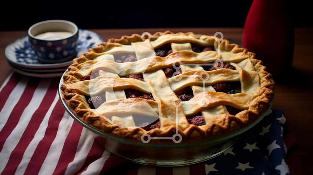 Σετ των 2 Intra Συλλεκτικό Ξύλινο Παζλ Plywood  4mm - Πατριωτική αμερικανική πίτα σημαιών σε τραπεζομάντιλο Σε Ξύλινο Κουτί - Διαστάσεις: 10x10 cm – 25 κομμάτια