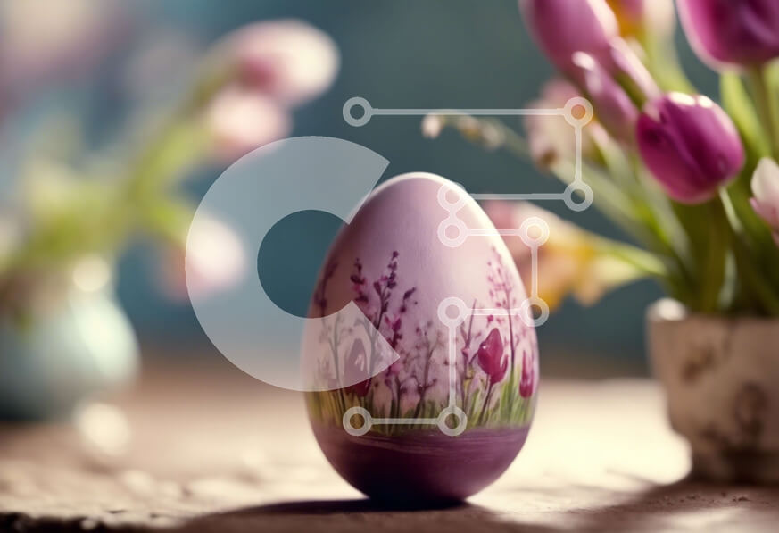 Intra Συλλεκτικό Ξύλινο Παζλ Plywood  4mm - Πασχαλινό αυγό με λουλουδάτο μοτίβο και ροζ τουλίπες Σε Ξύλινο Κουτί - Διαστάσεις: 10x10 cm – 25 κομμάτια