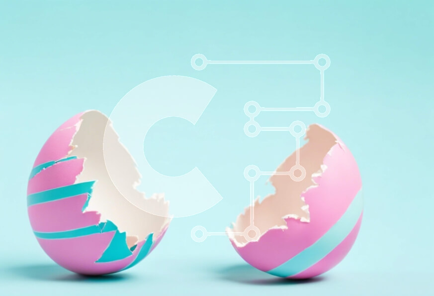 Intra Συλλεκτικό Ξύλινο Παζλ Plywood  4mm - Ροζ και μπλε Πασχαλινά αυγά σε μπλε φόντο Σε Ξύλινο Κουτί - Διαστάσεις: 10x10 cm – 25 κομμάτια