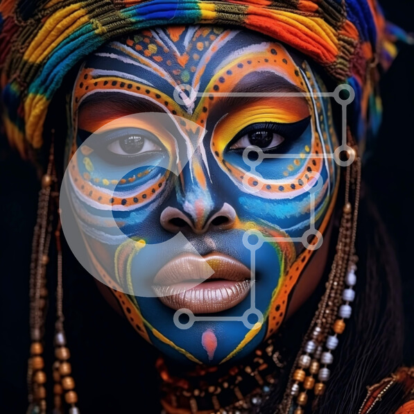 Σετ των 2 Intra Συλλεκτικό Ξύλινο Παζλ Plywood  4mm - Όμορφη γυναίκα με πολύχρωμη μπογιά προσώπου και κοσμήματα Σε Ξύλινο Κουτί - Διαστάσεις: 10x10 cm – 25 κομμάτια