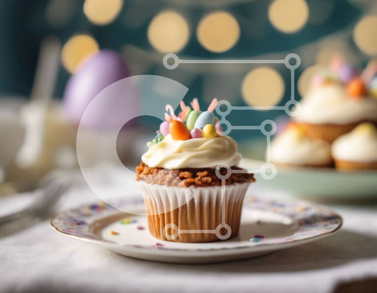 Σετ των 2 Intra Συλλεκτικό Ξύλινο Παζλ Plywood  4mm - Πασχαλινό Cupcake με λαγουδάκι και γιορτινή διακόσμηση Σε Ξύλινο Κουτί - Διαστάσεις: 10x10 cm – 25 κομμάτια