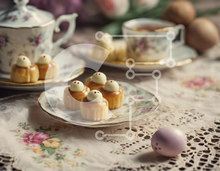 Σετ των 2 Intra Συλλεκτικό Ξύλινο Παζλ Plywood  4mm - Επιδόρπια με θέμα το Πάσχα σε τραπέζι με φλιτζάνια τσαγιού Σε Ξύλινο Κουτί - Διαστάσεις: 10x10 cm – 25 κομμάτια