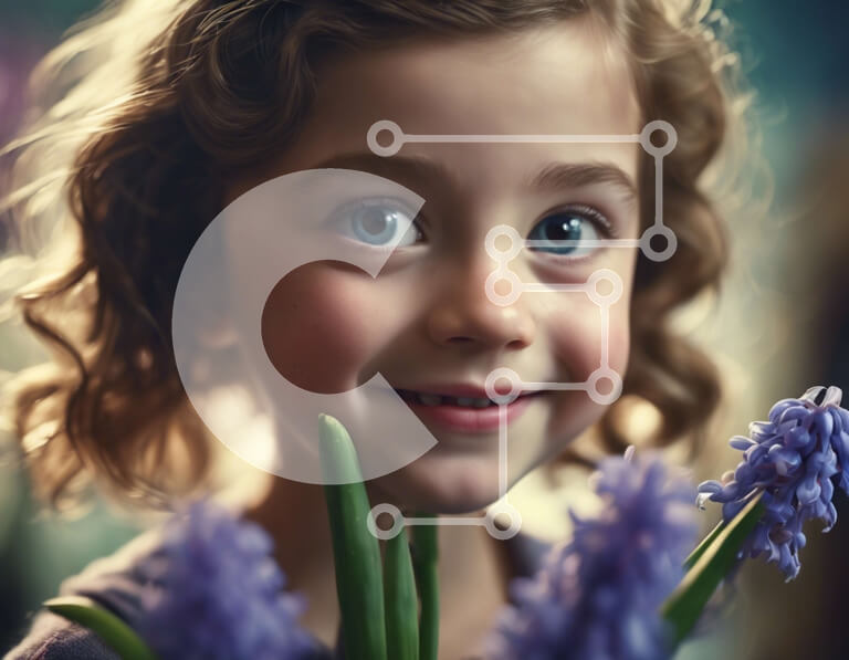 Intra Συλλεκτικό Ξύλινο Παζλ Plywood  4mm - Νεαρό κορίτσι που κρατά τα μωβ λουλούδια και χαμογελά Σε Ξύλινο Κουτί - Διαστάσεις Puzzle: 10x10 cm – 25 κομμάτια