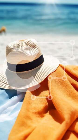 Σετ των 2 Intra Συλλεκτικό Ξύλινο Παζλ Plywood  4mm - Σκηνή παραλίας με καπέλο και πετσέτα Σε Ξύλινο Κουτί - Διαστάσεις: 10x10 cm – 25 κομμάτια