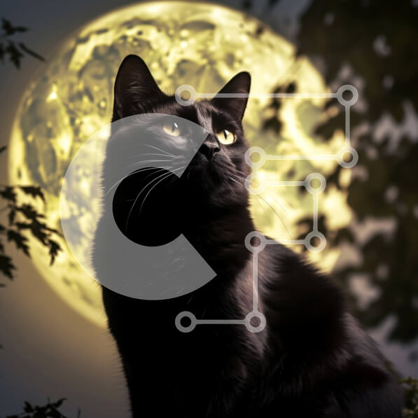 Intra Συλλεκτικό Ξύλινο Παζλ Plywood  4mm - Μυστηριώδης εικόνα μιας μαύρης γάτας και της πανσέληνου Σε Ξύλινο Κουτί - Διαστάσεις: 10x10 cm – 25 κομμάτια