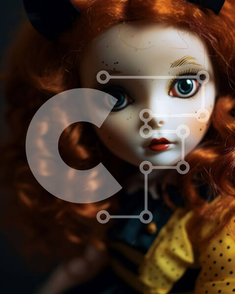 Intra Συλλεκτικό Ξύλινο Παζλ Plywood  4mm - Καλλιτεχνικό πορτρέτο κούκλας με κόκκινα μαλλιά και πράσινα μάτια Σε Ξύλινο Κουτί - Διαστάσεις Puzzle: 10x10 cm – 25 κομμάτια