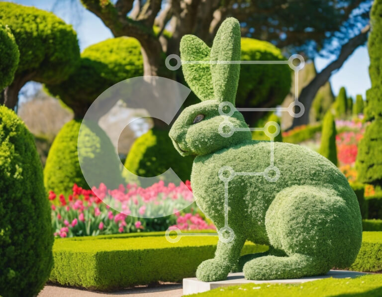 Intra Συλλεκτικό Ξύλινο Παζλ Plywood  4mm - Γλυπτό λαγουδάκι σε διακοσμητικό κήπο με ανθισμένα φυτά Σε Ξύλινο Κουτί - Διαστάσεις: 10x10 cm – 25 κομμάτια