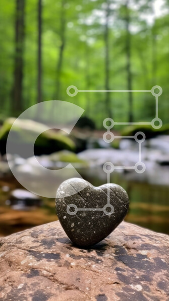 Σετ των 2 Intra Συλλεκτικό Ξύλινο Παζλ Plywood  4mm - Βράχος σε σχήμα καρδιάς σε δασικό ρεύμα Σε Ξύλινο Κουτί - Διαστάσεις: 10x10 cm – 25 κομμάτια