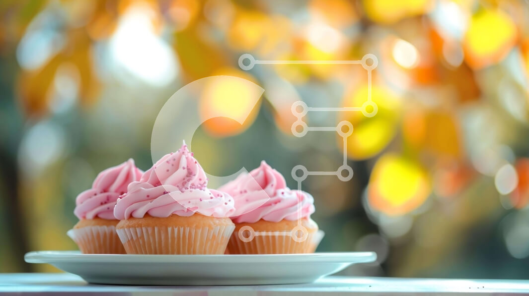 Σετ των 2 Intra Συλλεκτικό Ξύλινο Παζλ Plywood  4mm - Τρία ροζ cupcakes σε ένα άσπρο πιάτο Σε Ξύλινο Κουτί - Διαστάσεις: 10x10 cm – 25 κομμάτια