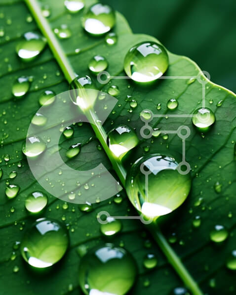 Σετ των 2 Intra Συλλεκτικό Ξύλινο Παζλ Plywood  4mm - Κοντινό πλάνο ενός πράσινου φύλλου με σταγονίδια νερού Σε Ξύλινο Κουτί - Διαστάσεις: 10x10 cm – 25 κομμάτια