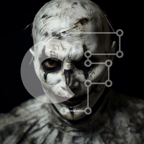 Intra Συλλεκτικό Ξύλινο Παζλ Plywood  4mm - Άτομο που φορά μια λευκή μάσκα κλόουν με μαύρο μακιγιάζ Σε Ξύλινο Κουτί - Διαστάσεις Puzzle: 10x10 cm – 25 κομμάτια