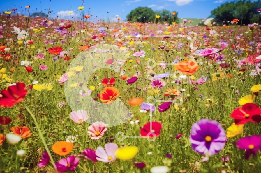 Intra Συλλεκτικό Ξύλινο Παζλ Plywood  4mm - Όμορφη εικόνα με πολύχρωμα αγριολούλουδα στον ήλιο Σε Ξύλινο Κουτί - Διαστάσεις: 10x10 cm – 25 κομμάτια