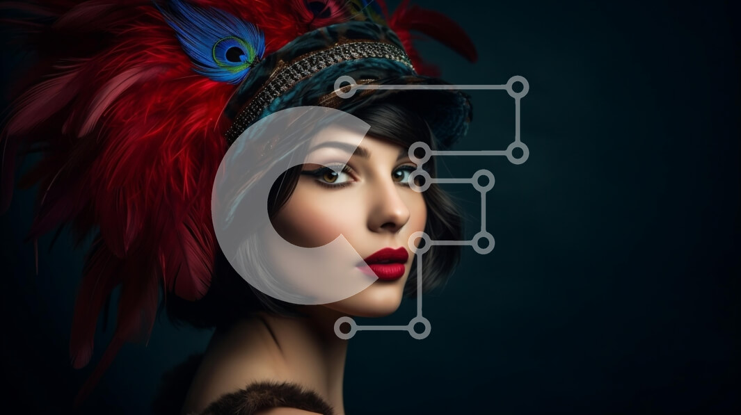 Intra Συλλεκτικό Ξύλινο Παζλ Plywood  4mm - Σοβαρή γυναίκα με κόκκινο φτερωτό καπέλο και μαύρο φόρεμα Σε Ξύλινο Κουτί - Διαστάσεις Puzzle: 10x10 cm – 25 κομμάτια