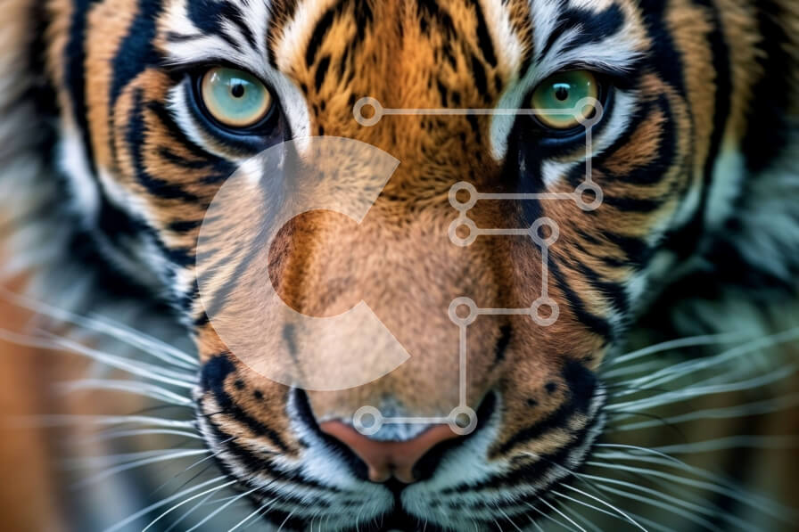 Σετ των 2 Intra Συλλεκτικό Ξύλινο Παζλ Plywood  4mm - Εκπληκτικό πρόσωπο τίγρης από κοντά με πράσινα μάτια και ρίγες Σε Ξύλινο Κουτί - Διαστάσεις: 10x10 cm – 25 κομμάτια