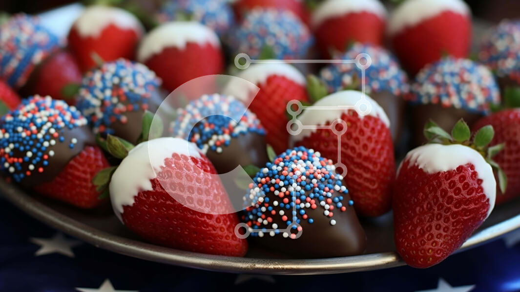 Σετ των 2 Intra Συλλεκτικό Ξύλινο Παζλ Plywood  4mm - Πατριωτικές φράουλες καλυμμένες με σοκολάτα με αμερικανική σημαία Σε Ξύλινο Κουτί - Διαστάσεις: 10x10 cm – 25 κομμάτια