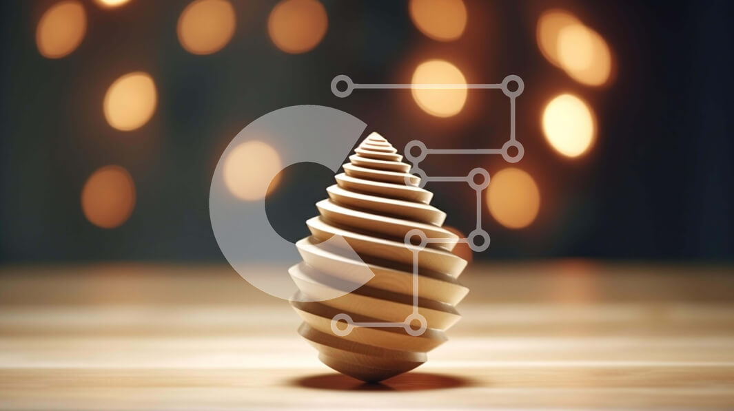 Intra Συλλεκτικό Ξύλινο Παζλ Plywood  4mm - Ξύλινο σπειροειδές γλυπτό στο τραπέζι με φόντο θολά φώτα Σε Ξύλινο Κουτί - Διαστάσεις Puzzle: 10x10 cm – 25 κομμάτια