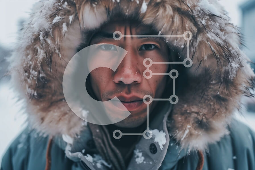 Intra Συλλεκτικό Ξύλινο Παζλ Plywood  4mm - Σοβαρός άνδρας με γούνινο μπουφάν με κουκούλα που στέκεται στο χιόνι Σε Ξύλινο Κουτί - Διαστάσεις Puzzle: 10x10 cm – 25 κομμάτια