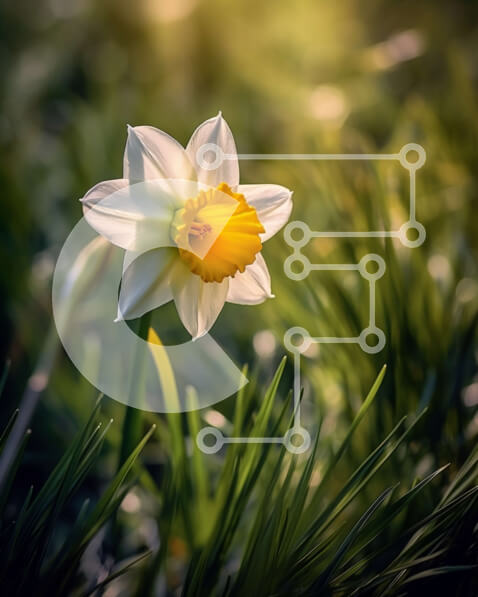 Σετ των 2 Intra Συλλεκτικό Ξύλινο Παζλ Plywood  4mm - Πανέμορφη εικόνα ενός λευκού και κίτρινου λουλουδιού ασφόδελου με πράσινα φύλλα Σε Ξύλινο Κουτί - Διαστάσεις: 10x10 cm – 25 κομμάτια