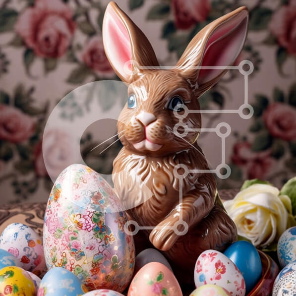 Intra Συλλεκτικό Ξύλινο Παζλ Plywood  4mm - Χαριτωμένη Πασχαλινή διακόσμηση από καφέ λαγουδάκι και πολύχρωμα αυγά Σε Ξύλινο Κουτί - Διαστάσεις: 10x10 cm – 25 κομμάτια